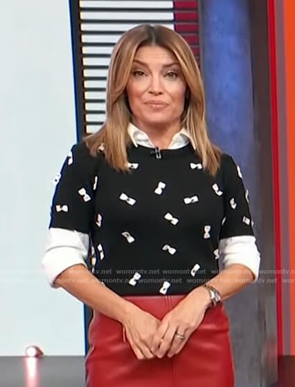 Kit’s black bow embellished short sleeve sweater on Access Hollywood