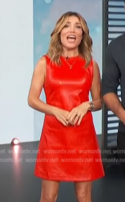 Kit’s red leather mini dress on Access Hollywood