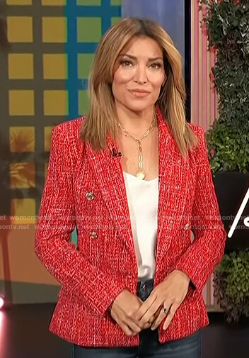 Kit’s red double breasted tweed blazer on Access Hollywood