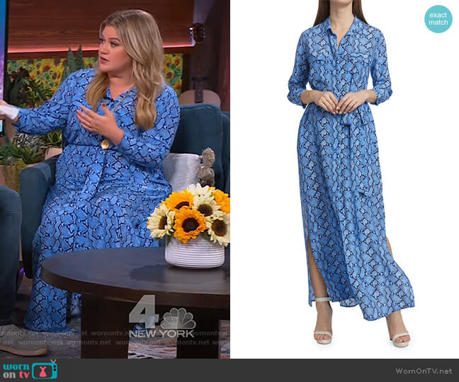 L'Agence Cameron Snake-Printed Silk Shirtdress worn by Kelly Clarkson on The Kelly Clarkson Show