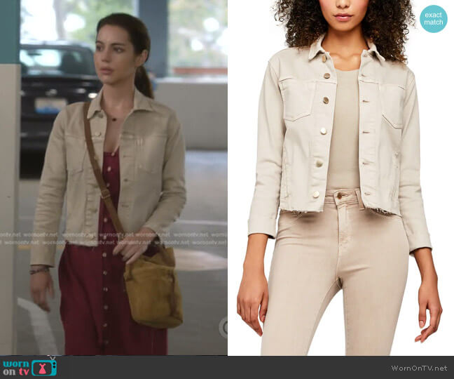 L'Agence Janelle Raw Cut Slim Denim Jacket worn by Jules Millin (Adelaide Kane) on Greys Anatomy