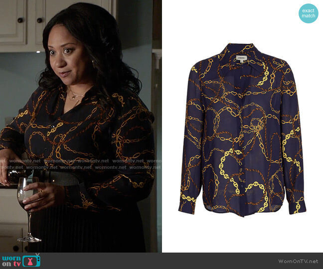 L'Agence Nina Print Silk Button-Up Blouse worn by Karen Wilson (Tracie Thoms) on 9-1-1