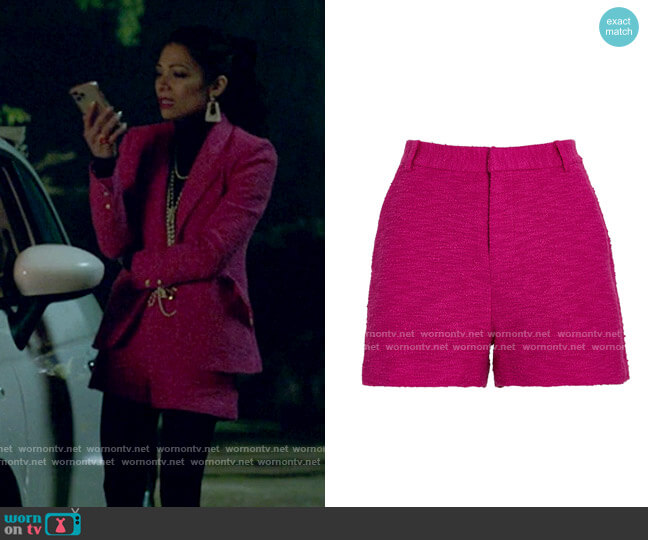 L'Agence Aneta Shorts in Rose Violet worn by Nikki Ramos (Ginger Gonzaga) on She-Hulk Attorney at Law