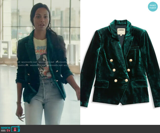 L'Agence Kenzie Velvet Blazer worn by Amy Wheeler (Zoe Saldana) on From Scratch