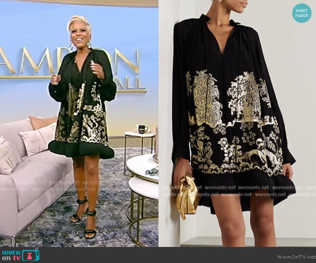 Lanvin Ruffled metallic fil coupé crepe de chine mini dress worn by Tamron Hall on Tamron Hall Show