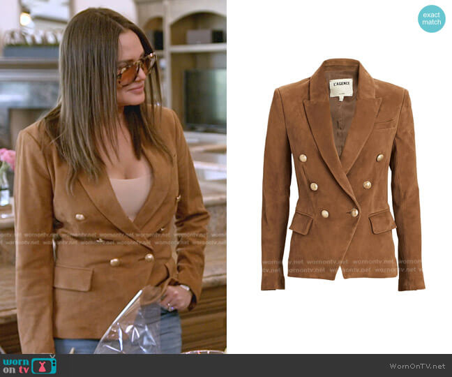 L'Agence Kenzie Double-Breasted Suede Blazer worn by Meredith Marks on The Real Housewives of Salt Lake City