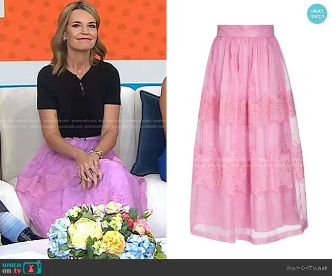 Lela Rose Windmill Embroidered Organza Skirt worn by Savannah Guthrie on Today