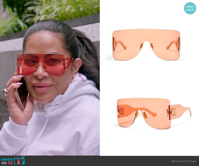 Loewe Anagram Mask Oversize Square Sunglasses worn by Jen Shah on The Real Housewives of Salt Lake City