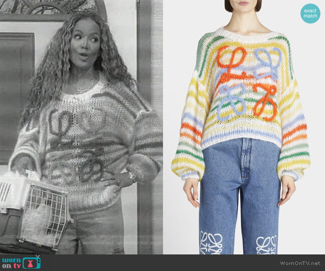 Loewe Embroidered striped mohair-blend sweater worn by Sunny Hostin on The View