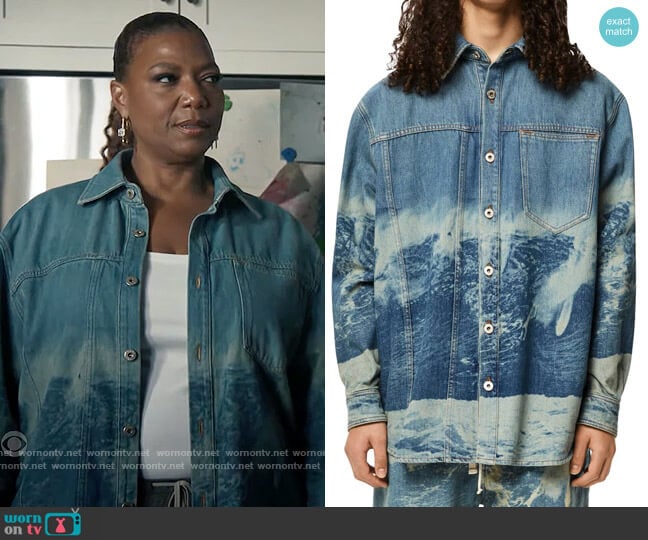 Loewe x Paula's  Ibiza Surf-Print Denim Overshirt worn by Robyn McCall (Queen Latifah) on The Equalizer