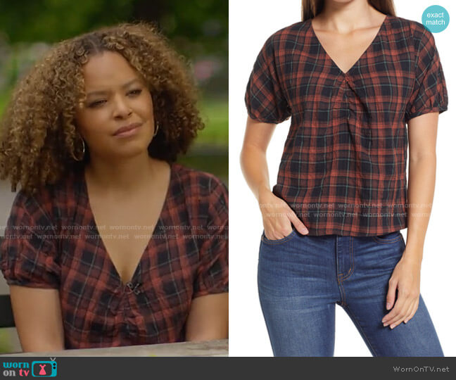 Madewell Plaid Gathered V-Neck Top worn by Antonia Hylton on Today