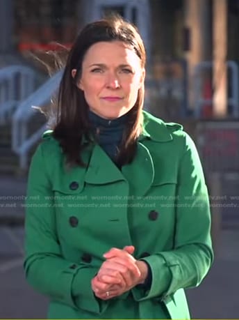 Maggie’s green trench coat on Good Morning America