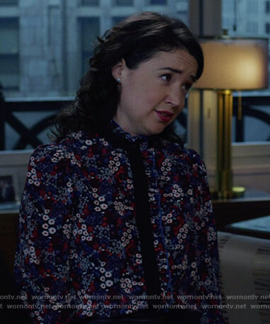 Marissa’s blue floral print blouse on The Good Fight