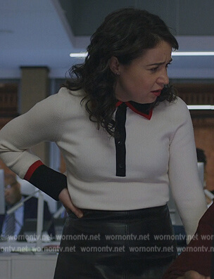 Marissa’s white contrast polo sweater on The Good Fight