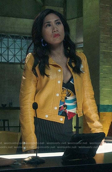 Mel's yellow leather jacket on The Equalizer