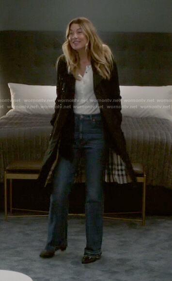 Meredith’s black coat and jeans on Greys Anatomy