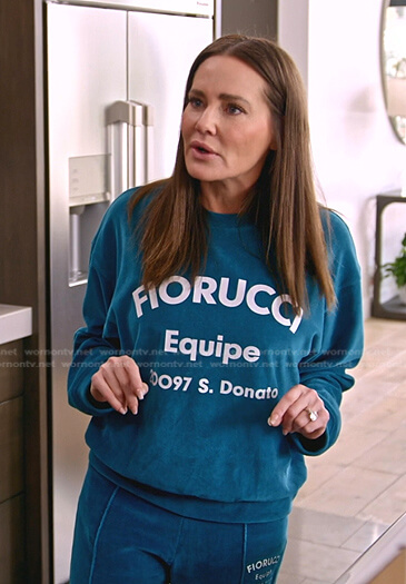 Meredith's blue velour sweatshirt on The Real Housewives of Salt Lake City