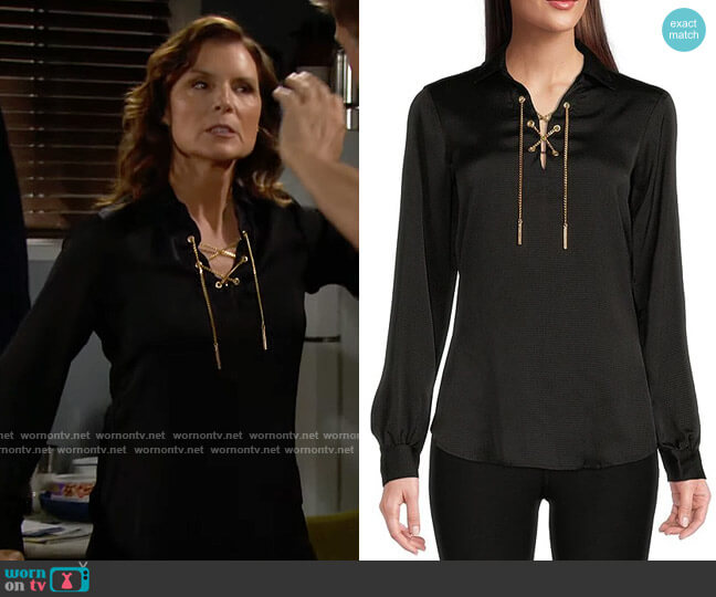 MICHAEL Michael Kors V-Neckline Satin Lace Up Chain Top worn by Sheila Carter (Kimberlin Brown) on The Bold and the Beautiful