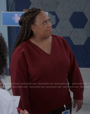 Miranda’s red v-neck top on Greys Anatomy