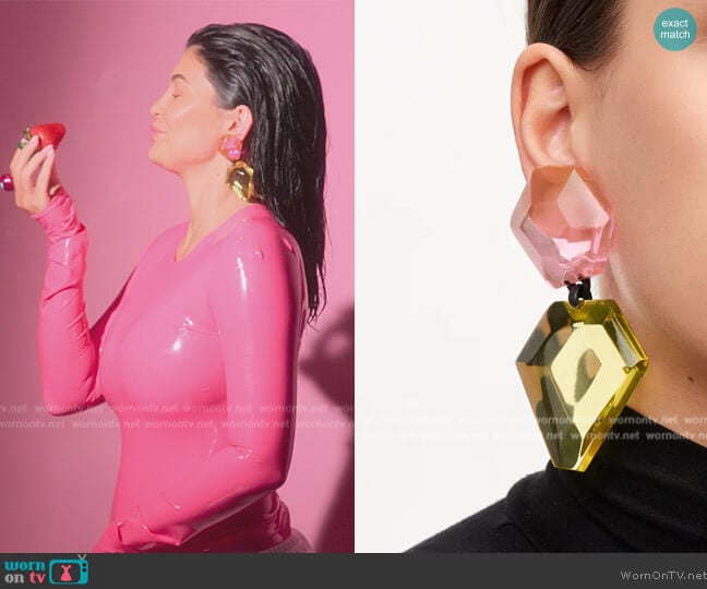  Earring in Pink and Yellow Polyester worn by Kylie Jenner (Kylie Jenner) on The Kardashians