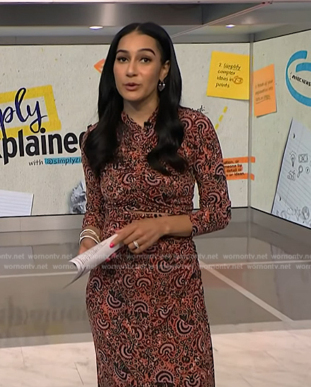 Morgan Radford's pink print ruched top and skirt on Today