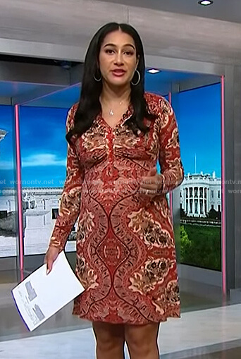 Morgan's red printed ruched dress on NBC News Daily
