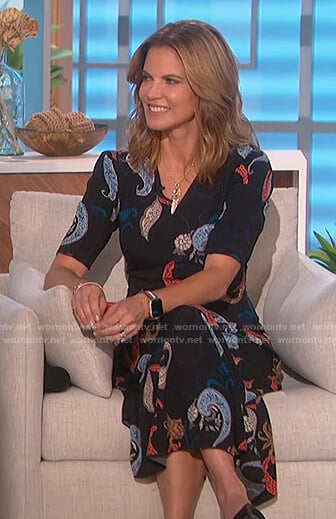 Natalie’s black paisley print dress on The Talk