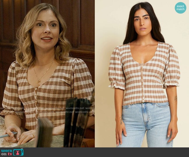 Nation LTD Laila Top in Picnic worn by Sam (Rose McIver) on Ghosts