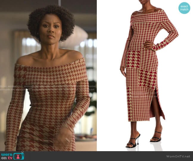 Nicholas Anastasia Knit Off-the-Shoulder Dress worn by Jax Stewart (Emayatzy Corinealdi) on Reasonable Doubt