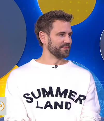 Nick Viall's white Summer Land print sweater on Good Morning America