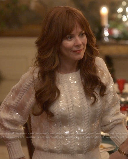 Nicky's white sequin cable knit sweater on Monarch