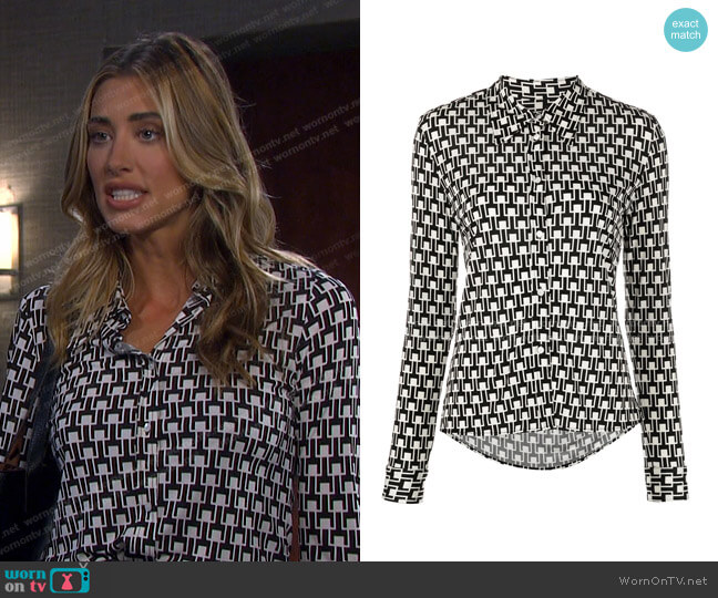 Nili Lotan Geoemtric-Pattern Print Shirt worn by Sloan Peterson (Jessica Serfaty) on Days of our Lives