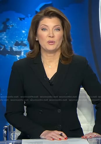Norah’s black double breasted blazer on CBS Evening News