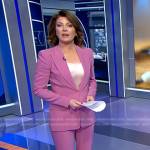 Norah’s pink blazer and flare pants on CBS Evening News