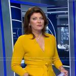 Norah’s yellow wrap peplum jacket and skirt on CBS Evening News