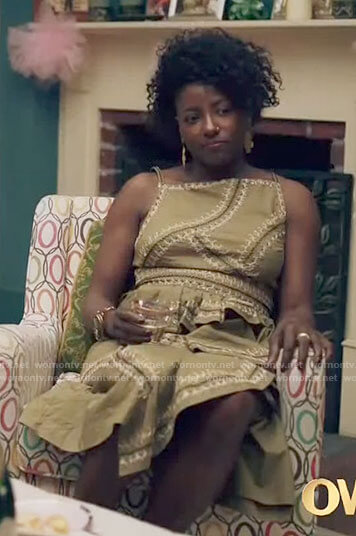 Nova's olive green embroidered dress on Queen Sugar
