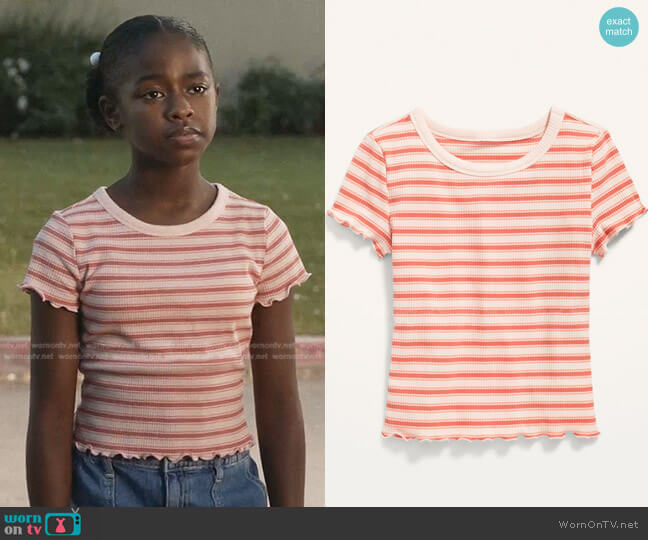 Old Navy Striped Rib-Knit Lettuce-Edge T-Shirt for Girls worn by Athena Grant (Angela Bassett) on 9-1-1