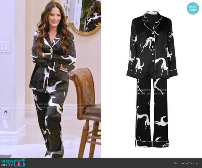 Olivia von Halle Lila Dante silk pyjama set worn by Lisa Barlow on The Real Housewives of Salt Lake City