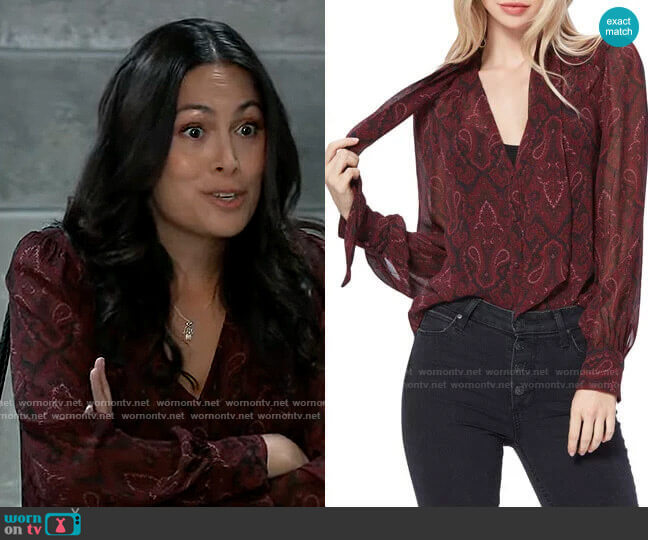 Paige Cleobelle Blouse in Cabernet worn by Terry Randolph (Cassandra James) on General Hospital