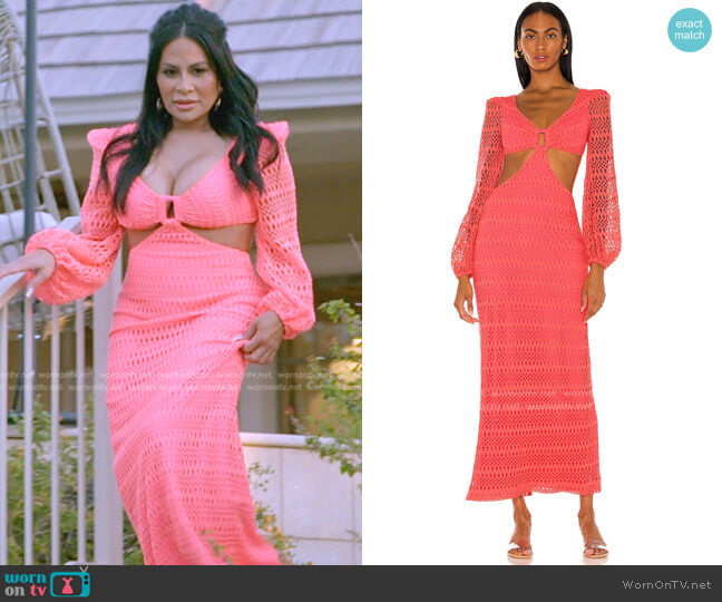 Patbo Crochet Cut Out Maxi Dress worn by Jen Shah on The Real Housewives of Salt Lake City