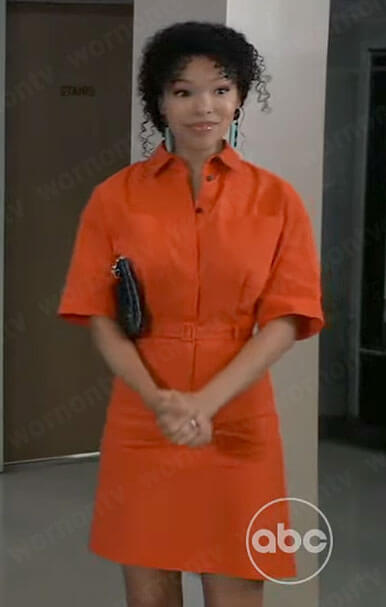 Portia’s orange cotton shirtdress on General Hospital