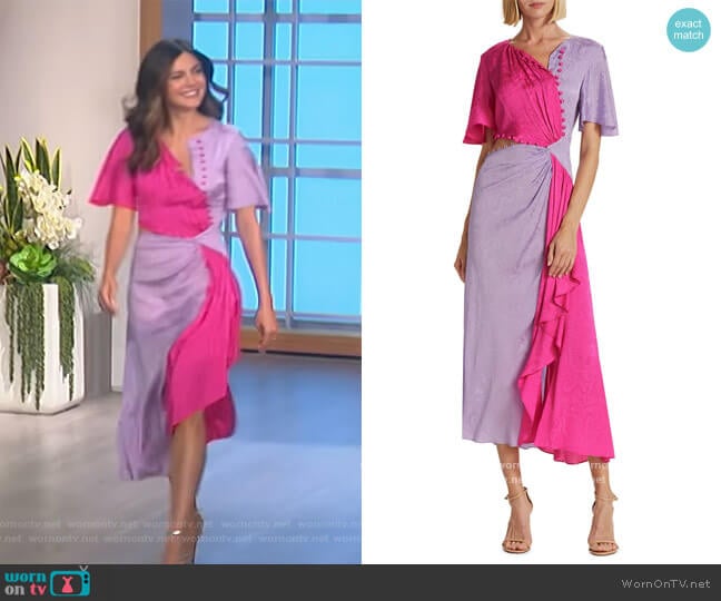 Prabal Gurung Floral Seersucker Midi-Dress worn by Monica Barbaro on The Talk