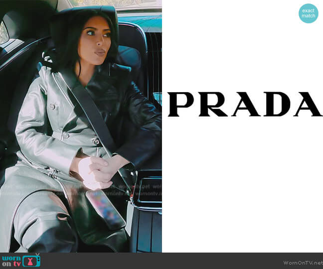 Prada Double Breasted Leather Coat worn by Kim Kardashian (Kim Kardashian) on The Kardashians