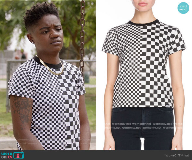 Proenza Schouler Crewneck Short-Sleeve Check-Print Tee worn by Tamia Cooper (Bre Z) on All American
