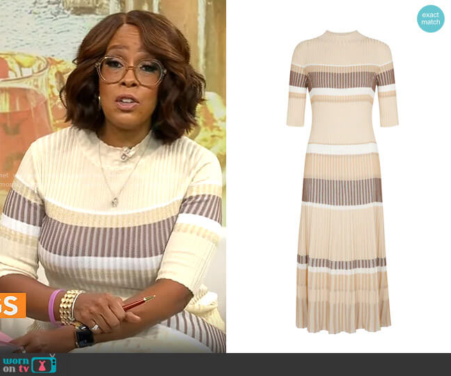 Proenza Schouler Striped ribbed-knit sweater dress worn by Gayle King on CBS Mornings