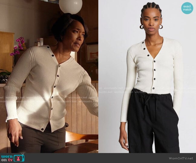 Proenza Schouler Cotton Cashmere Rib Knit Cardigan worn by Athena Grant (Angela Bassett) on 9-1-1