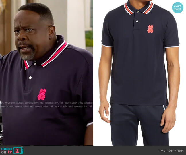 Psycho Bunny Eaton Tipped Piqué Polo in Navy worn by Calvin (Cedric The Entertainer) on The Neighborhood