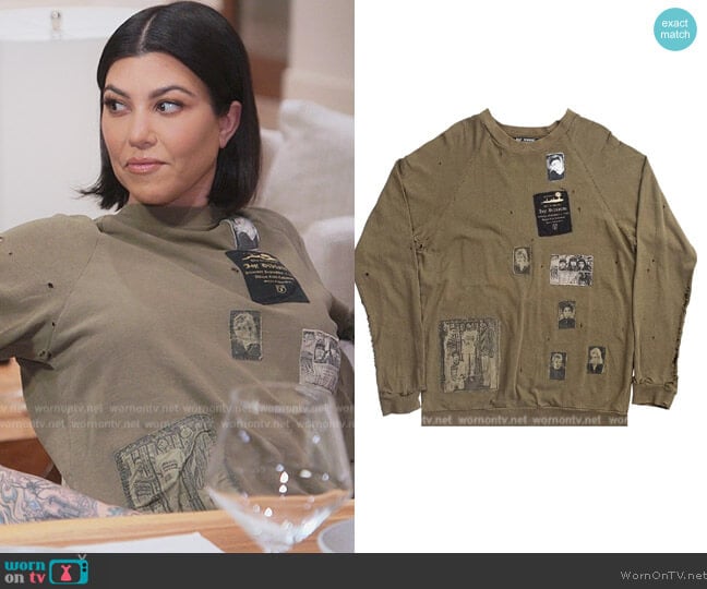 Raf Simons Riot Riot Riot Patched Sweater worn by Kourtney Kardashian (Kourtney Kardashian) on The Kardashians