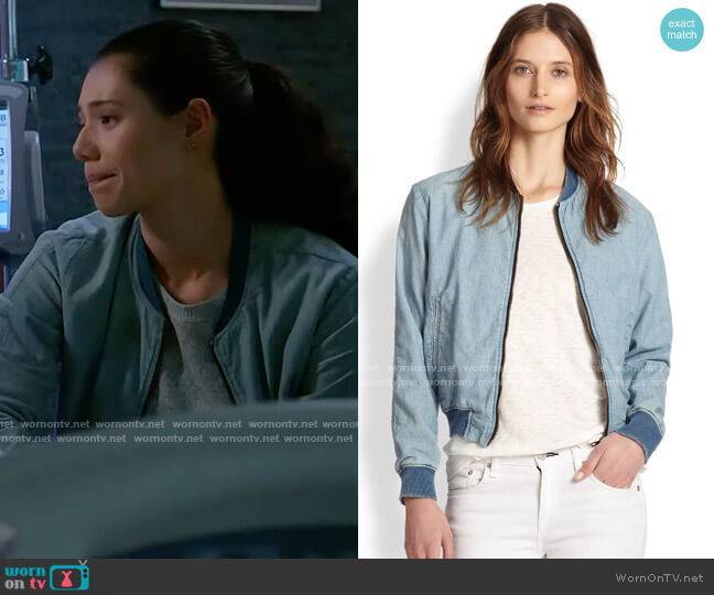 Rag & Bone Denim Bomber Jacket worn by Violet Mikami (Hanako Greensmith) on Chicago Fire