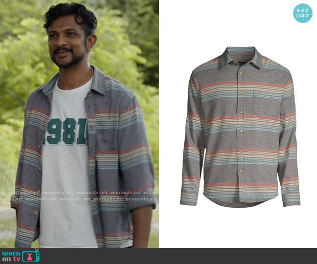 Rails Runson Shirt in Happy Valley worn by Jay (Utkarsh Ambudkar) on Ghosts